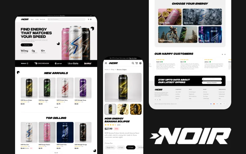 NOIR energy drink e-commerce website preview